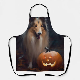 Tablier Halloween Rough Collie Avec Citrouille effroi