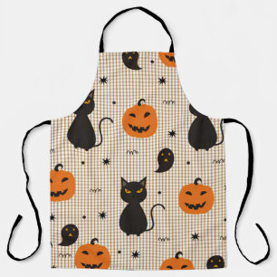 Tablier Halloween sans couture motif avec chat noir et gho