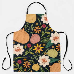Tablier Halloween sans couture motif avec fleurs, citrouil