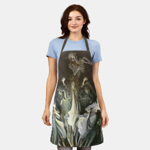 Tablier Halloween vintage, violoniste squelette et fantôme