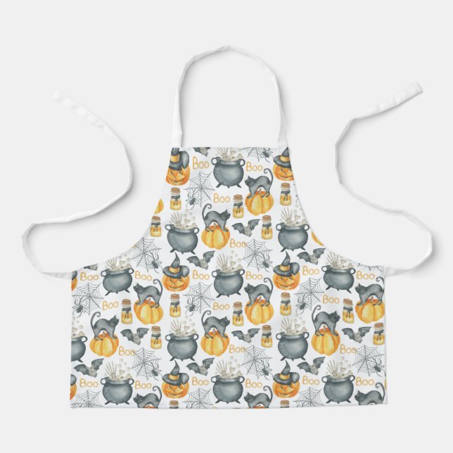 Tablier Halloween Whimsical Cauldron et Motif de chats (Recto)