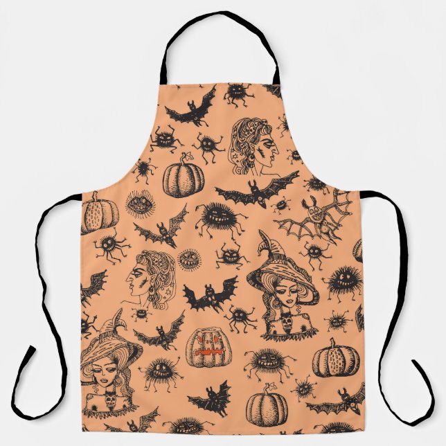 Tablier Halloween Witch Silhouette : Motif de dessin animé (Recto)