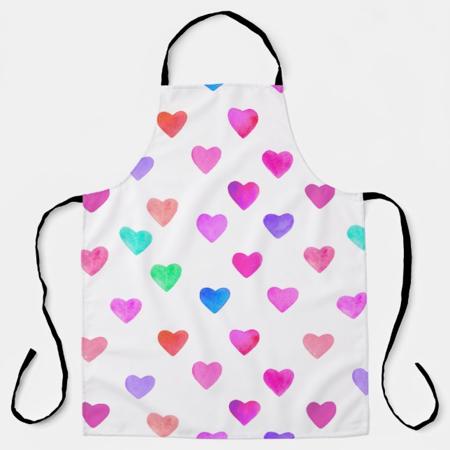 Tablier hand painted watercolor hearts pattern Valentine's (Recto)