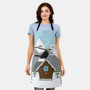 Tablier Happy Blackbird chanter dans le paysage hivernal