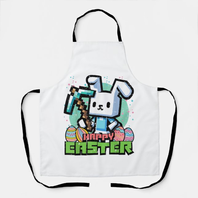 Tablier Happy Easter Bunny Pixel Game Gaming Gamer Boys Ki (Recto)