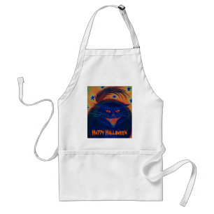 Tablier "Happy Halloween" bleu chat effrayant
