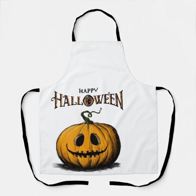 Tablier Happy Halloween Jack O'Lantern Adulte Tshirt Orang (Recto)