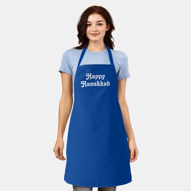 Tablier "Happy Hanoukka" Bleu blanc Fête (Porté)