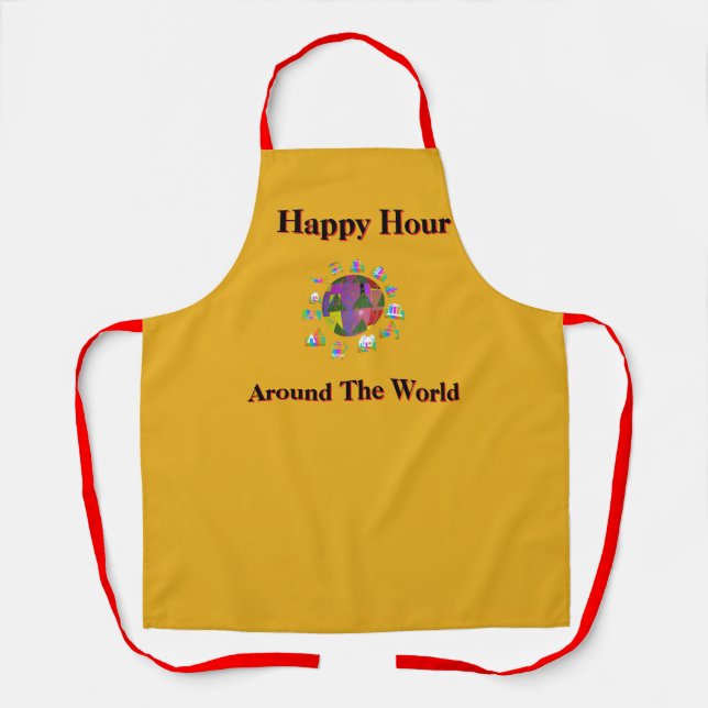 Tablier Happy Hour Around The World Jaune Moutarde (Recto)