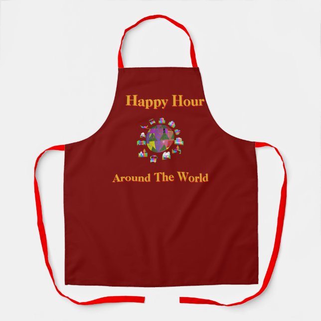Tablier Happy Hour Around The World Jaune Moutarde (Recto)