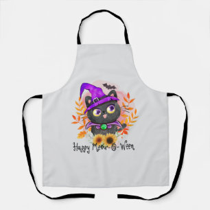 Tablier Happy Meow-o-ween -Chat Sorcière Noire