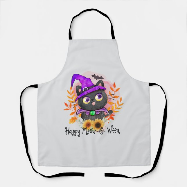 Tablier Happy Meow-o-ween -Chat Sorcière Noire (Recto)