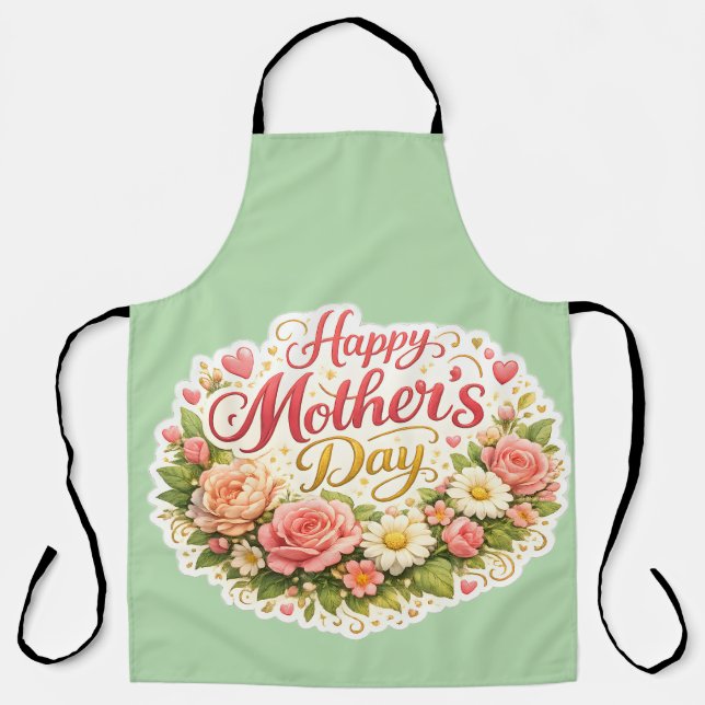 Tablier Happy Mother's Day floral wreath Sage green kitche (Recto)