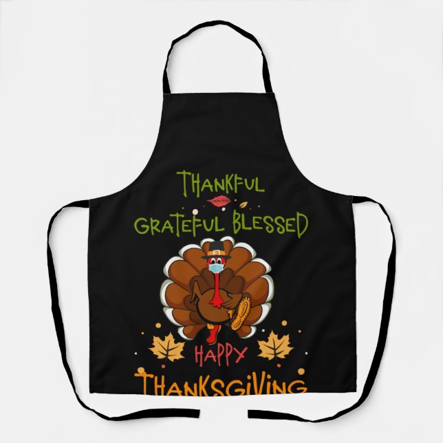 Tablier Happy thanksgiving Turkey With A Mask Thankful (Recto)