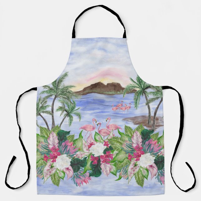 Tablier Hawaiian Bliss : Motif d'aquarelle tropicale (Recto)
