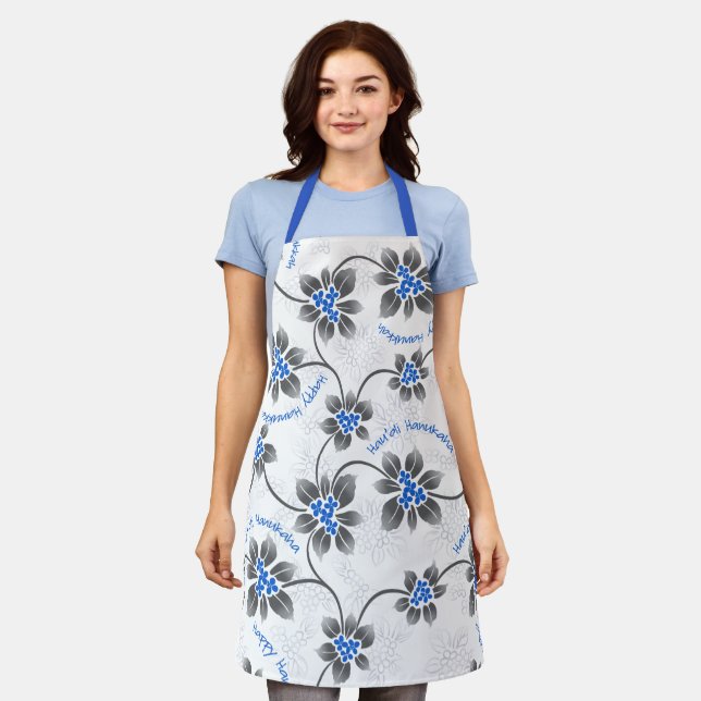 Tablier Hawaiian Holly Hanoukka Glittery Blue Floral (Porté)