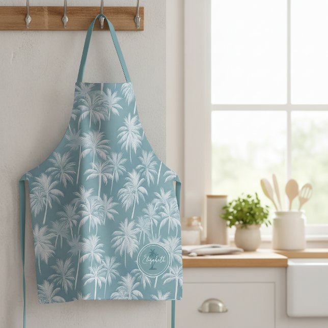 Tablier Hawaiian Palm Tree Silhouette Motif Turquoise ID10 (Créateur téléchargé)