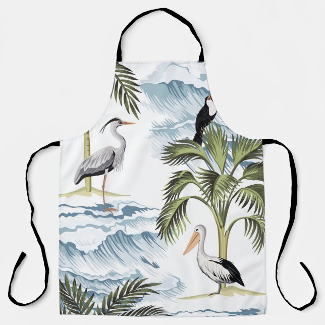 Tablier Hawaiian vintage, motif d'été fleuri. (Recto)
