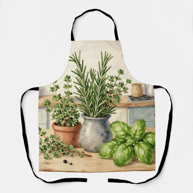Tablier Herbes fraîches de cuisine aquarelle  (Recto)