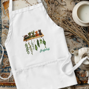 Tablier Herbes Herbaliste Blanc Bib Apron Poches