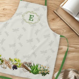 Tablier Herbes libellules Monogramme initial