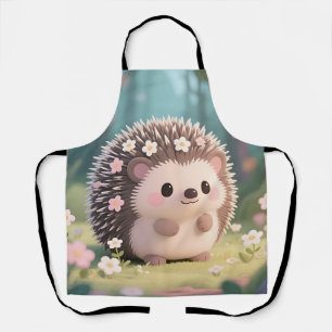 Tablier Hérisson adorable avec fleurs Forêt Kawaii