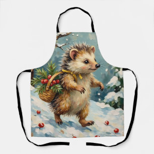 Tablier Hérisson vintage avec panier de baies de Noël