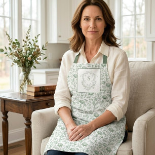 Tablier Héritage Luxe Sauge Toile Française Monogramme Crê