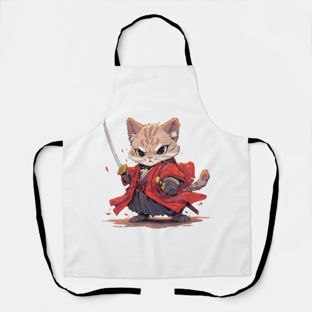 Tablier Héros Chat de style Samouraï en colère (Recto)