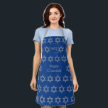 Tablier HEUREUX CHANUKAH | Étoile de David | Monogramme bl<br><div class="desc">Élégant HAPPY CHANUKAH Apron avec faux argent STAR OF DAVID motif contre un arrière - plan bleu moyen israélien. Au milieu il y a un texte CUSTOMIZABLE qui lit HAPPY CHANUKAH dans la fausse typographie argentée. En haut il y a un MONOGRAM PERSONNALISABLE, que vous pouvez remplacer par le vôtre....</div>