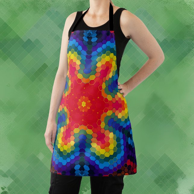 Tablier Hex Mandala rouge jaune et bleu (Créateur téléchargé)