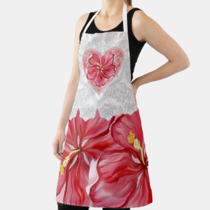 Tablier Hibiscus & dentelle RED