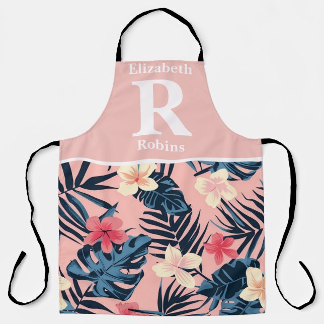 Tablier Hibiscus rose tropical personnalisé (Recto)