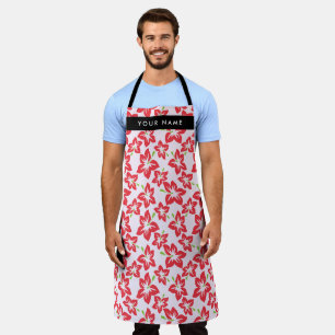 Tablier Hibiscus Rouge, Fleurs Rouges, Votre Nom