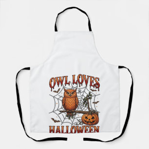 Tablier Hibou aime Halloween Orange Toile d'Araignée Citro