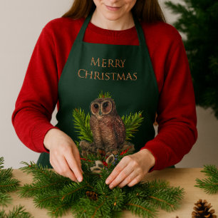 Tablier Hibou de Noël Nature et Animaux Vacances Vert 