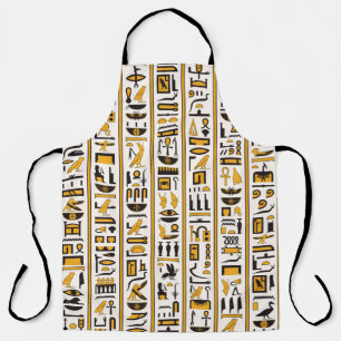 Tablier Hiéroglyphes égyptiens jaune-noir couleur transpar