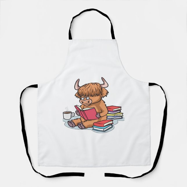 Tablier Highland Cattle Cow Lire les livres Boire Café Cla (Recto)