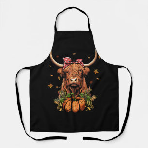 Tablier Highland Cow Fall Et Citrouilles Feuille Automne R