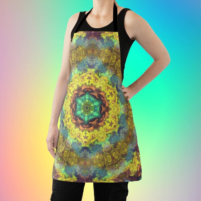 Tablier Hippie psychédélique jaune bleu et vert (Créateur téléchargé)