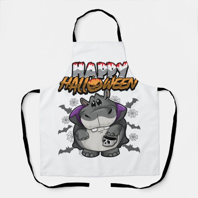 Tablier Hippopotame déguisé joyeux Halloween (Recto)