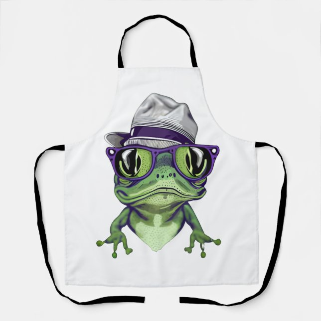 Tablier Hipster grenouille animal portant des lunettes et  (Recto)