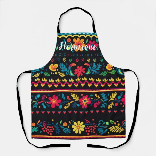 Tablier Hispanic Inspired Pattern Custom Name Apron (Recto)
