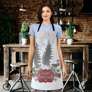 Tablier Hiver Wonderland Tout-En-Plan Imprimé - Rouge