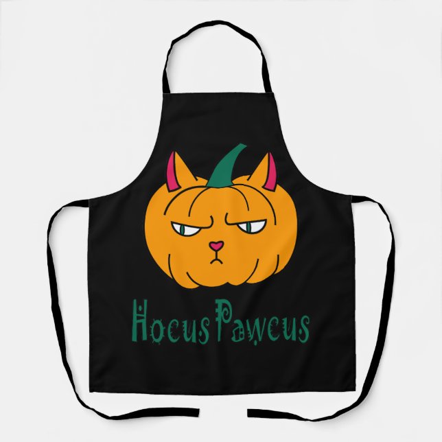 Tablier Hocus pawcus citrouille d'Halloween chat roux magi (Recto)