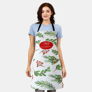 Tablier Holiday Holly Berry Branches