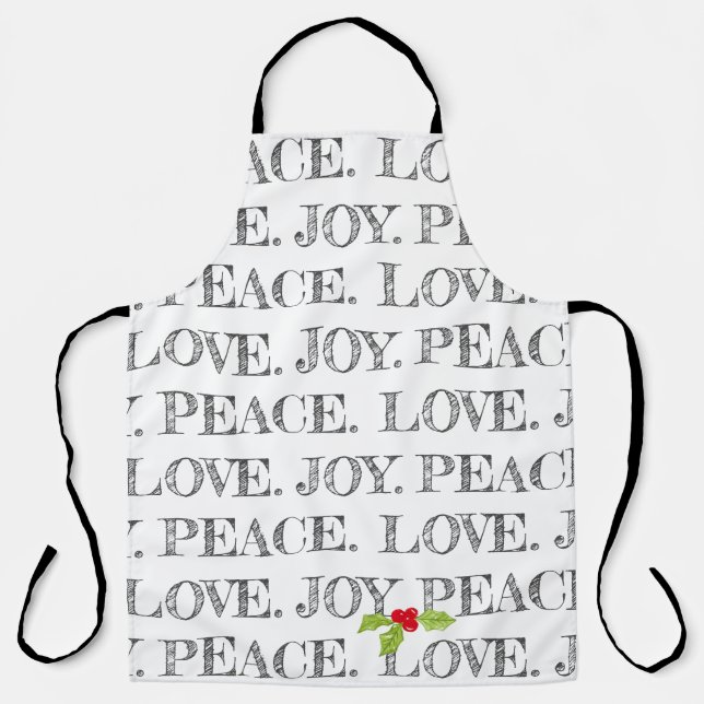 Tablier Holiday Peace Love Joie Noël Holly Artisan (Recto)