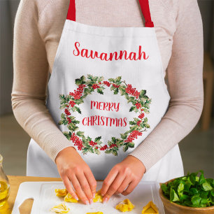 Tablier Holly Feuilles & Berries Wreath Joyeux Noël