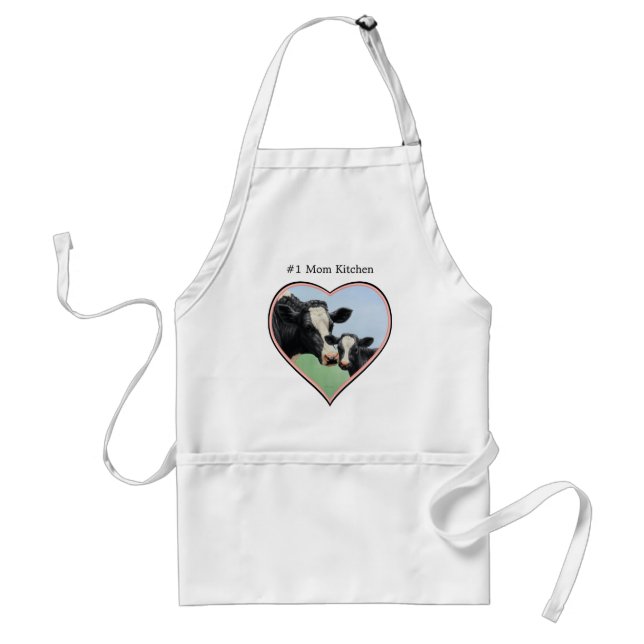 Tablier Holstein Cow & Calf Pink Border Heart (Devant)