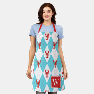 Tablier Homard Prépa Argyle - Monogramme Rouge & Turquoise